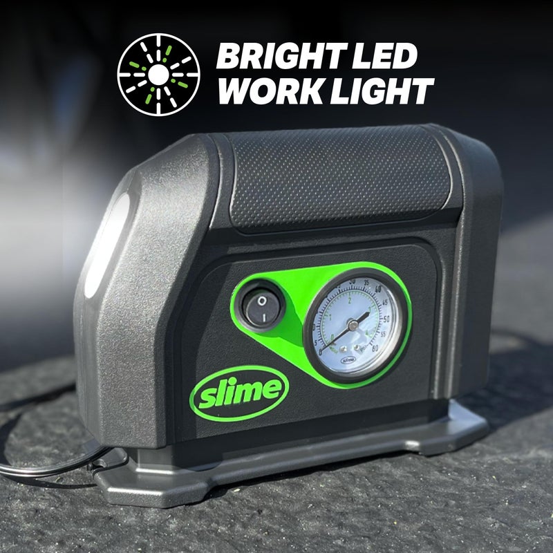 Slime ضاغط هواء سيارة محمول سلايم 40050، مع مقياس تناظري 100 psi، خرطوم طويل وضوء LED، 12 فولت، تضخيم خلال 8 دقائق - Image 4